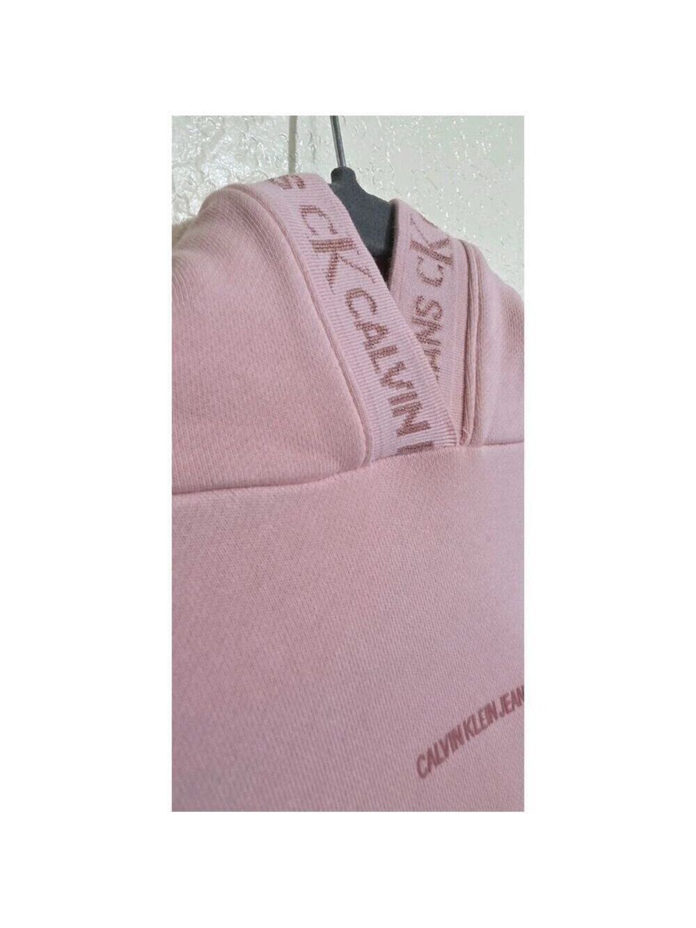 Calvin Klein Women's Pink Sweet Capuche Femme Crop Hoodie Medium Logo Sweatshirt - Picture 5 of 10